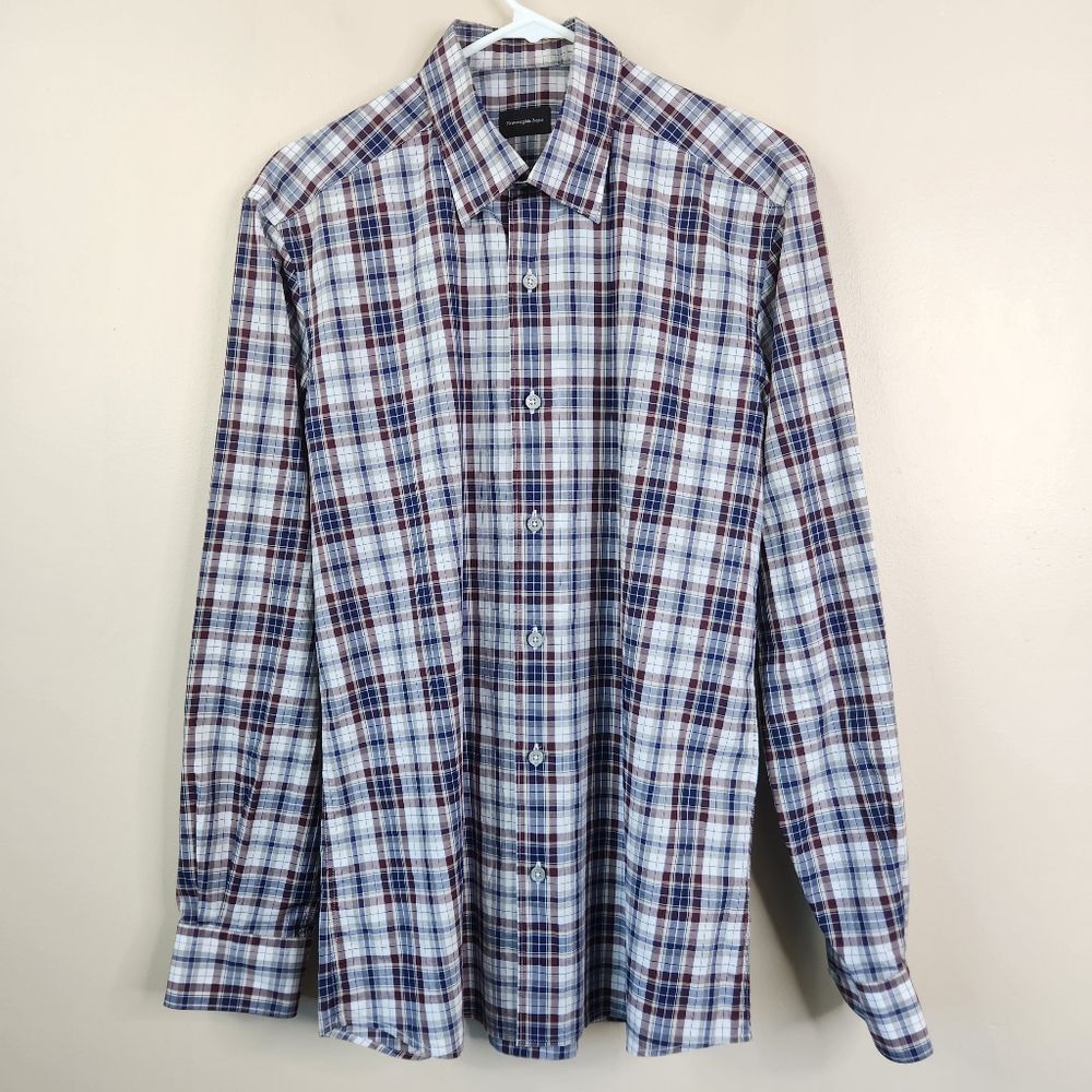 Ermenegildo Zegna Multicolor Gingham Print LS Cotton Button Down Shirt Medium